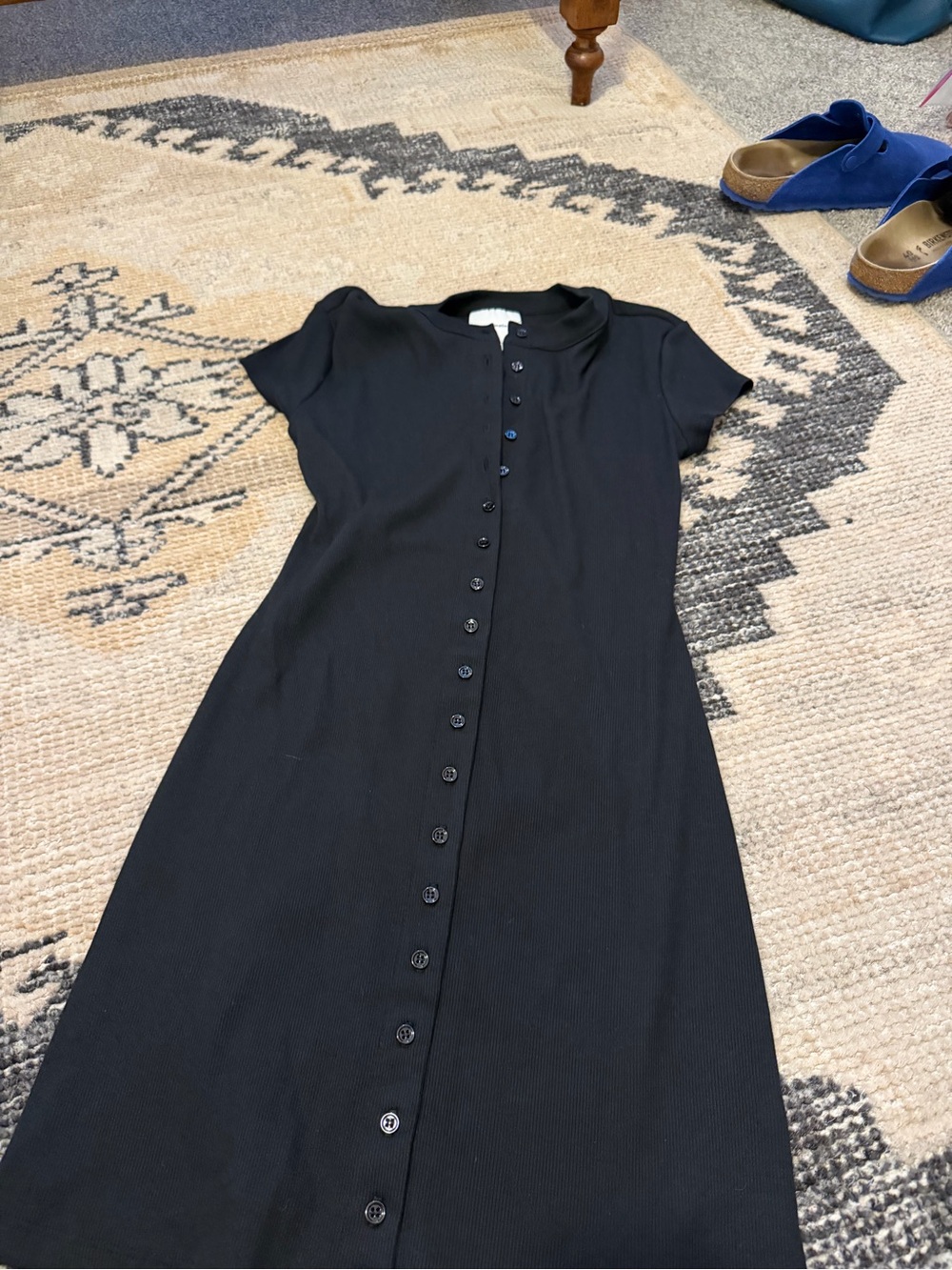 Reformation Black Ribbed Button-Front Mini Dress - Picture 6 of 9